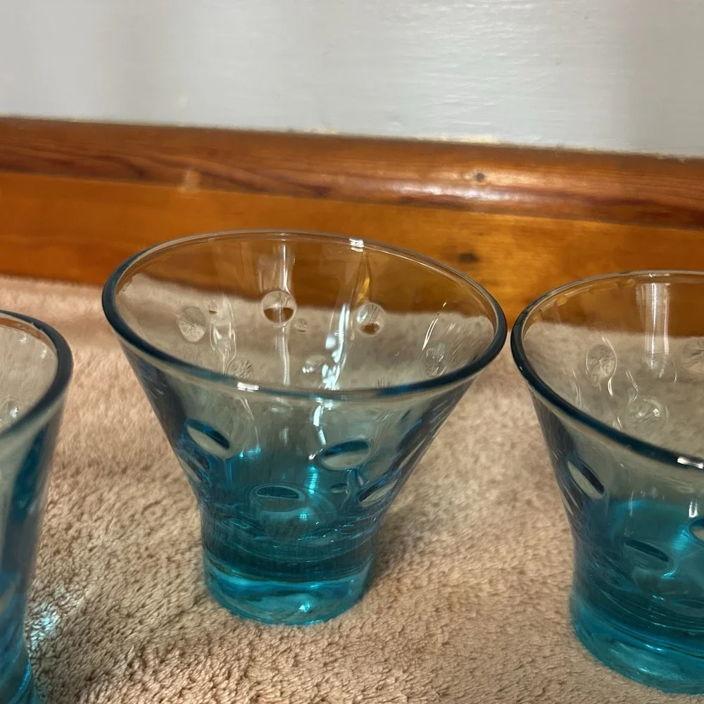 Vintage MCM Hazel Atlas Turquoise Blue Capri Dot Whisky Shot‎ Glasses Set of 4